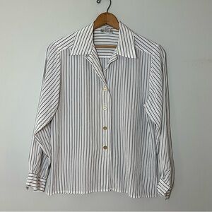 Vintage Evan Picone Striped Black & White Blouse Size 10 Quiet Luxury Minimalist